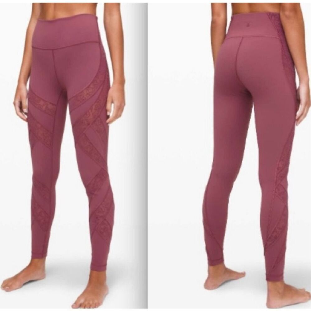 Lululemon Womens High Rise Wunder Under Mesh Tight Leggings Burgundy‎ Size 4
